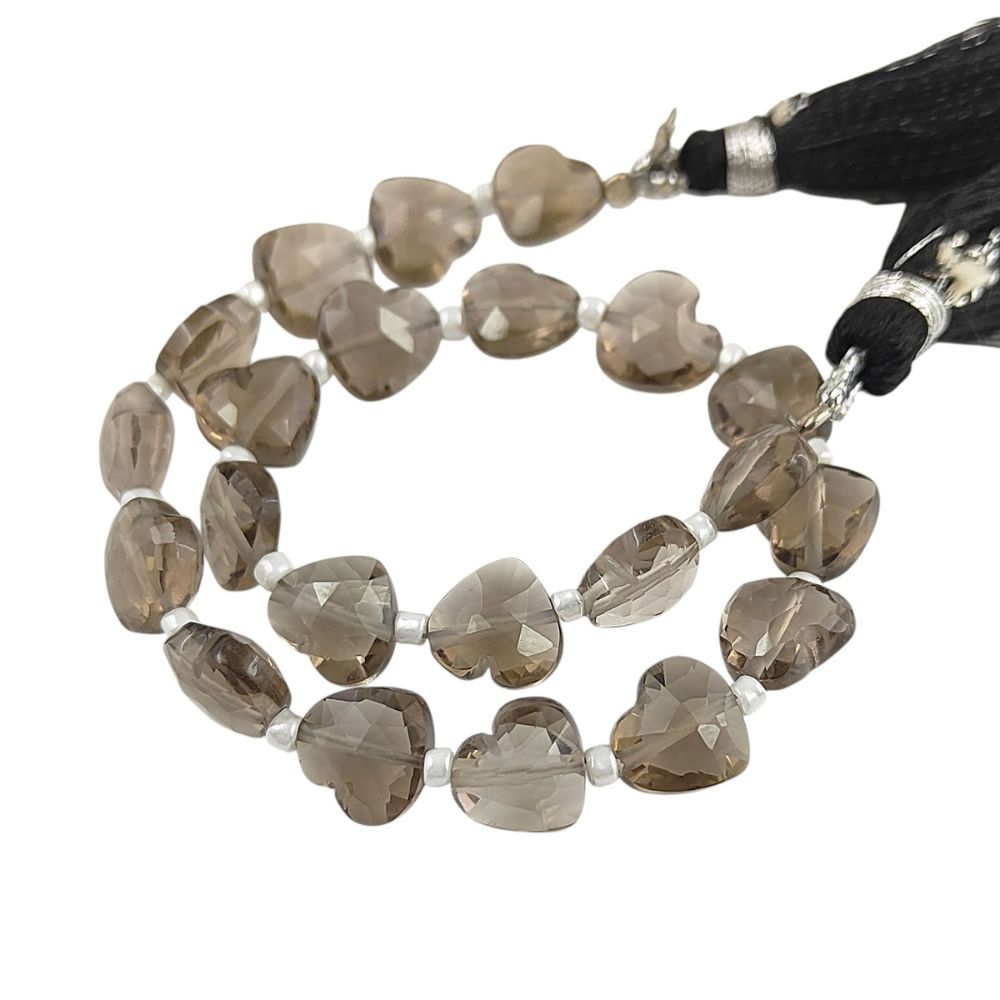 Natural Smoky Quartz Faceted Heart Beads