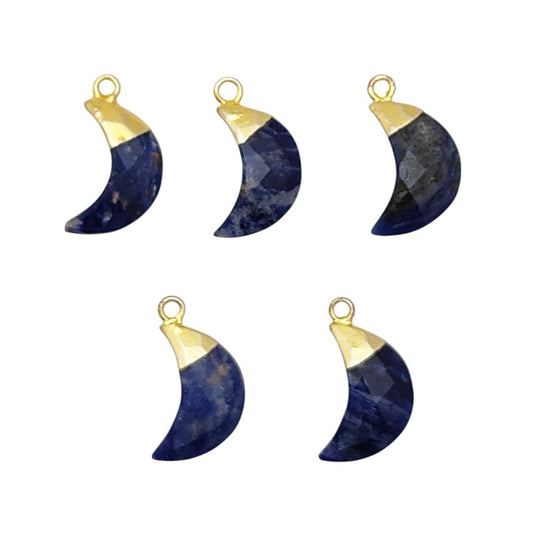 Sodalite Crystal Moon Pendant – Crescent Shape with Gold or Silver Capped Finish