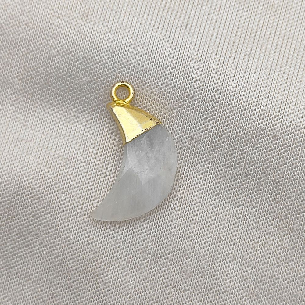 White Moonstone Crescent Moon Pendant – Soft Crystal Charm for Jewelry Makers