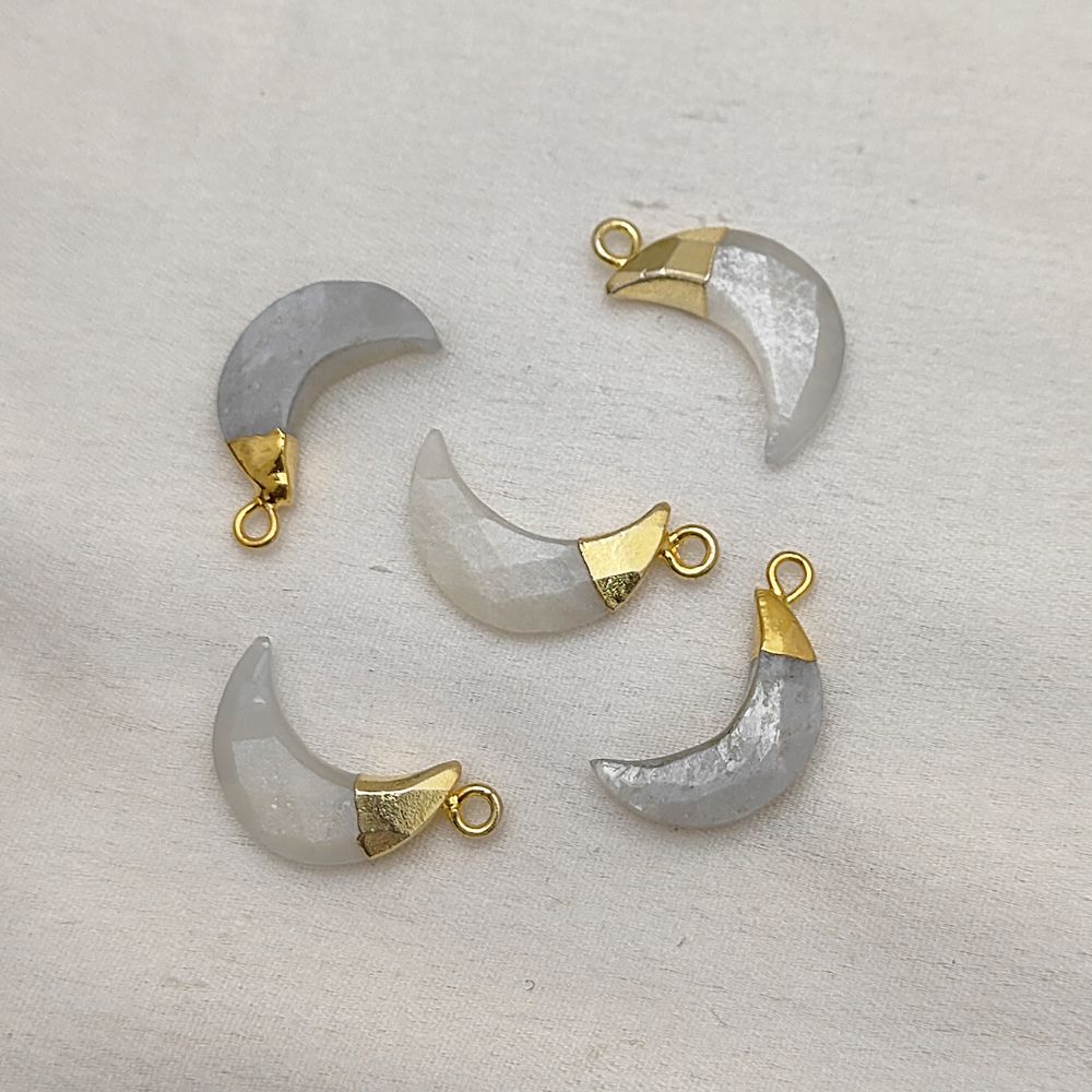Healing White Moonstone Crescent Pendant – Crystal Charm for Jewelry Crafting
