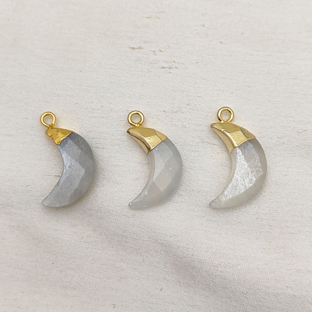 Healing White Moonstone Crescent Charm – Crystal Pendant for Jewelry Designers