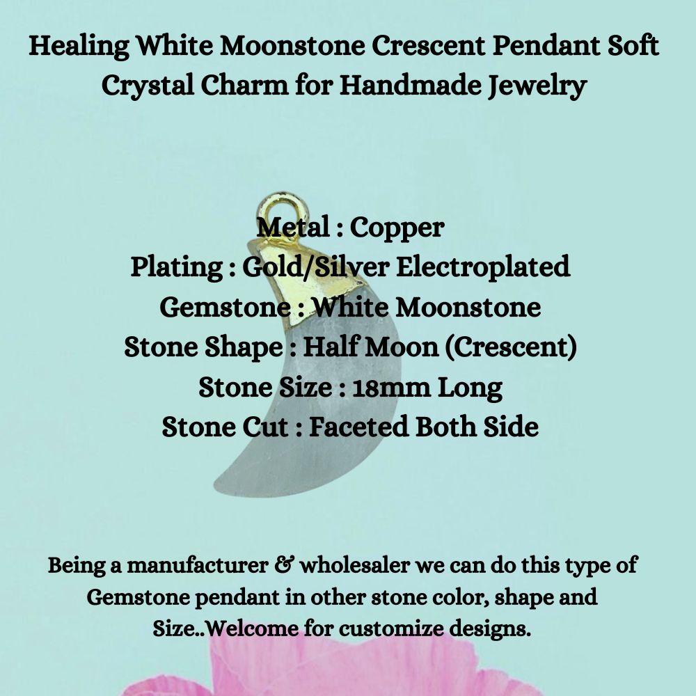 Crescent Moon White Moonstone Pendant – Soft Gemstone Charm for Handmade Jewelry