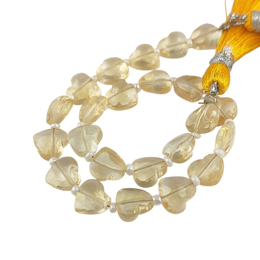 Natural Yellow Citrine Faceted Heart Beads
