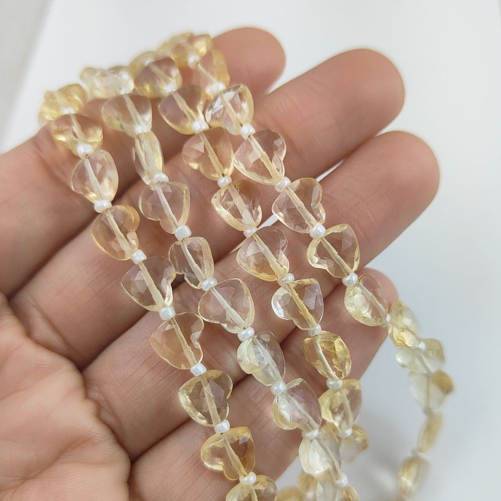 Natural Yellow Citrine Faceted Heart Shaped Gemstone Beads Elegant & Unique Handmade Jewelry