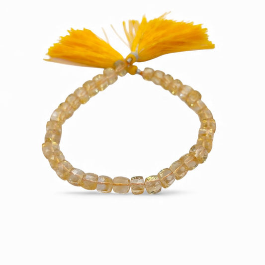 November Birthstone Citrine Faceted Cube Beads Yellow Square Gemstone Beads for Bracelet & Jewelry Making- Selling Per Strand