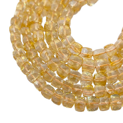 November Birthstone Citrine Faceted Cube Beads Yellow Square Gemstone Beads for Bracelet & Jewelry Making- Selling Per Strand