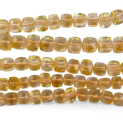 November Birthstone Citrine Faceted Cube Beads Yellow Square Gemstone Beads for Bracelet & Jewelry Making- Selling Per Strand