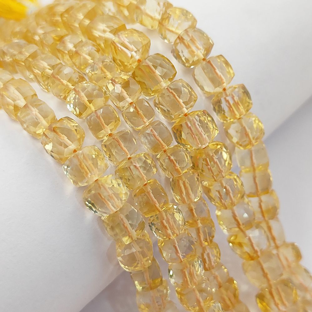 November Birthstone Citrine Faceted Cube Beads Yellow Square Gemstone Beads for Bracelet & Jewelry Making- Selling Per Strand