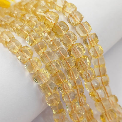 November Birthstone Citrine Faceted Cube Beads Yellow Square Gemstone Beads for Bracelet & Jewelry Making- Selling Per Strand