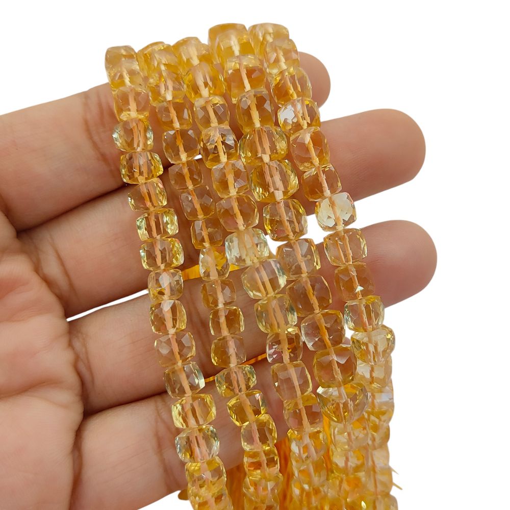 November Birthstone Citrine Faceted Cube Beads Yellow Square Gemstone Beads for Bracelet & Jewelry Making- Selling Per Strand