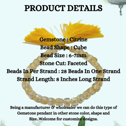 November Birthstone Citrine Faceted Cube Beads Yellow Square Gemstone Beads for Bracelet & Jewelry Making- Selling Per Strand