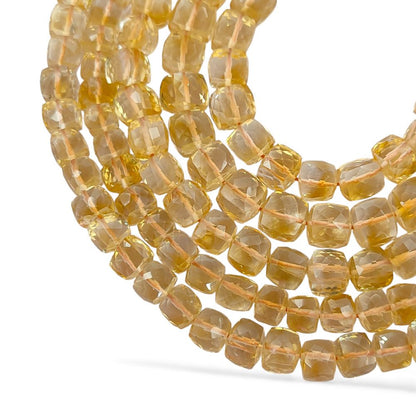 November Birthstone Citrine Faceted Cube Beads Yellow Square Gemstone Beads for Bracelet & Jewelry Making- Selling Per Strand