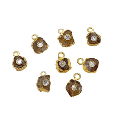 November Birthstone Citrine Pendant Raw 8-10mm Rough Gemstone with 3mm Cubic Zirconia in Gold Finish- Selling Per Piece