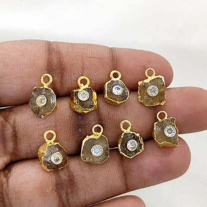 November Birthstone Citrine Pendant Raw 8-10mm Rough Gemstone with 3mm Cubic Zirconia in Gold Finish- Selling Per Piece