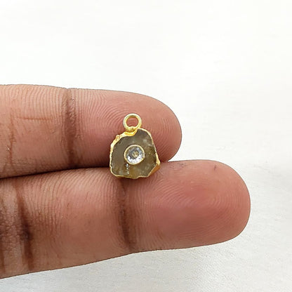 November Birthstone Citrine Pendant Raw 8-10mm Rough Gemstone with 3mm Cubic Zirconia in Gold Finish- Selling Per Piece