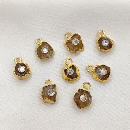 November Birthstone Citrine Pendant Raw 8-10mm Rough Gemstone with 3mm Cubic Zirconia in Gold Finish- Selling Per Piece