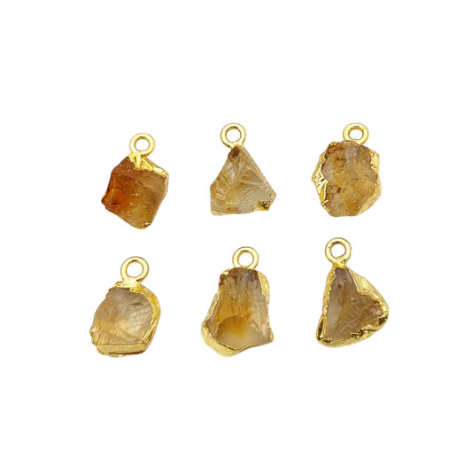 Handmade Raw Citrine Pendant Gold Electroplated Edge Handmade Charms for DIY Jewelry Making- Selling Per Piece