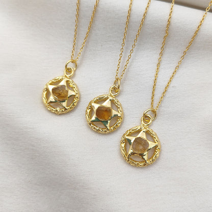 November Birthstone Raw Citrine Necklace Minimalist Gold Plated Star Pendant for Gift