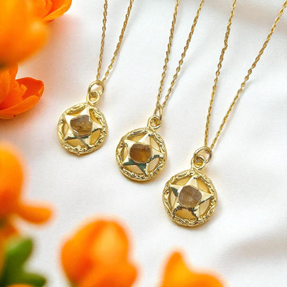 November Birthstone Raw Citrine Necklace Minimalist Gold Plated Star Pendant for Gift