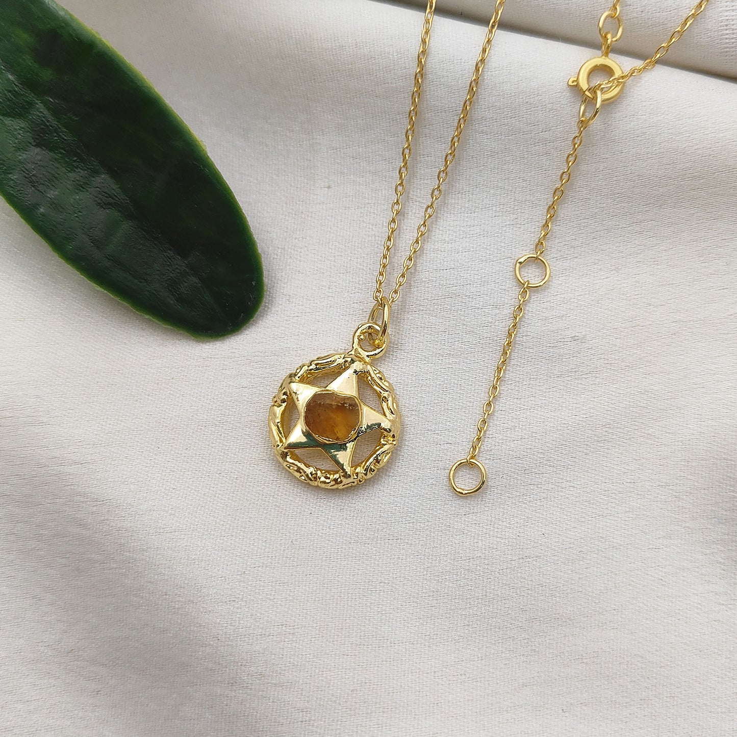 November Birthstone Raw Citrine Necklace Minimalist Gold Plated Star Pendant for Gift