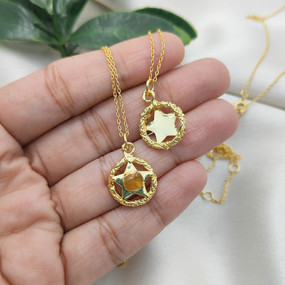 November Birthstone Raw Citrine Necklace Minimalist Gold Plated Star Pendant for Gift