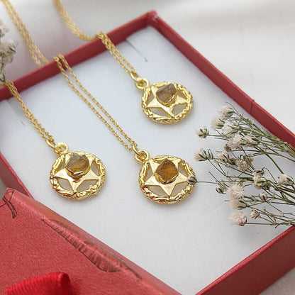 November Birthstone Raw Citrine Necklace Minimalist Gold Plated Star Pendant for Gift