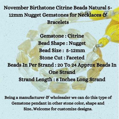 November Birthstone Citrine Beads Natural 5-12mm Nugget Gemstones for Necklaces & Bracelets