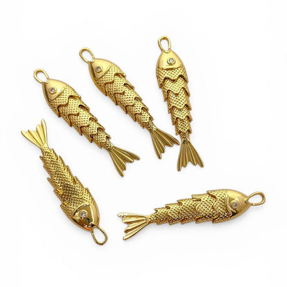 Ocean Inspired 3D Movable Fish Charm Gold Plated Waterproof Jewelry Pendant for Women- Selling Per Piece
