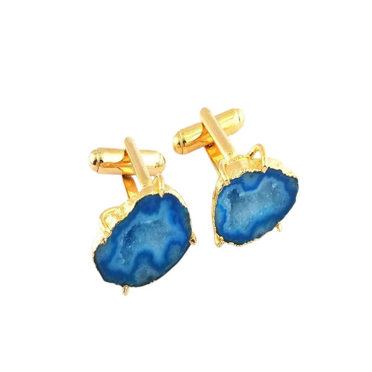 Ocean Inspired Druzy Gemstone Cufflinks - Handmade Gold Electroformed Men’s Gift Set