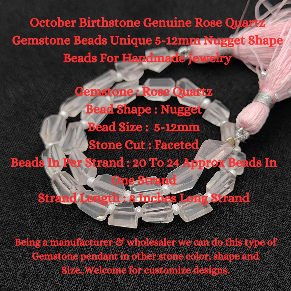 October Birthstone Genuine Rose Quartz Gemstone Beads Unique 5-12mm Nugget Shape Beads For Handmade Jewelry