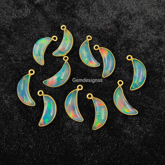 2 Pcs Set of Opal Gemstone Pendant - Crescent Half Moon Charm - Earring Making Charm - Opal Jewellry - Selling Per Pair