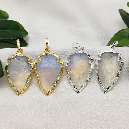 Opalite Tribal Arrowhead Charm, Gold/Silver Electroplated Boho Pendant for Necklaces, Earrings, DIY Jewelry – Per Piece