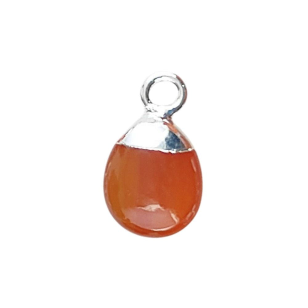 Orange Carnelian Crystal Pendant with Gold or Silver Electroplated Cap 8–10mm Tumbled Gemstone for Handmade Jewelry