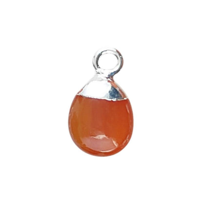 Orange Carnelian Crystal Pendant with Gold or Silver Electroplated Cap 8–10mm Tumbled Gemstone for Handmade Jewelry