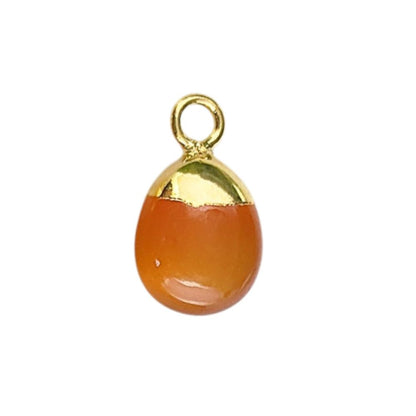 Orange Carnelian Crystal Pendant with Gold or Silver Electroplated Cap 8–10mm Tumbled Gemstone for Handmade Jewelry