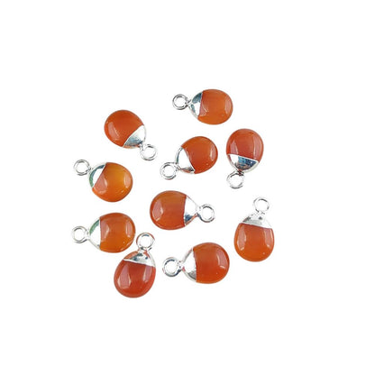 Orange Carnelian Crystal Pendant with Gold or Silver Electroplated Cap 8–10mm Tumbled Gemstone for Handmade Jewelry