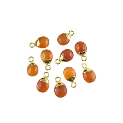 Orange Carnelian Crystal Pendant with Gold or Silver Electroplated Cap 8–10mm Tumbled Gemstone for Handmade Jewelry