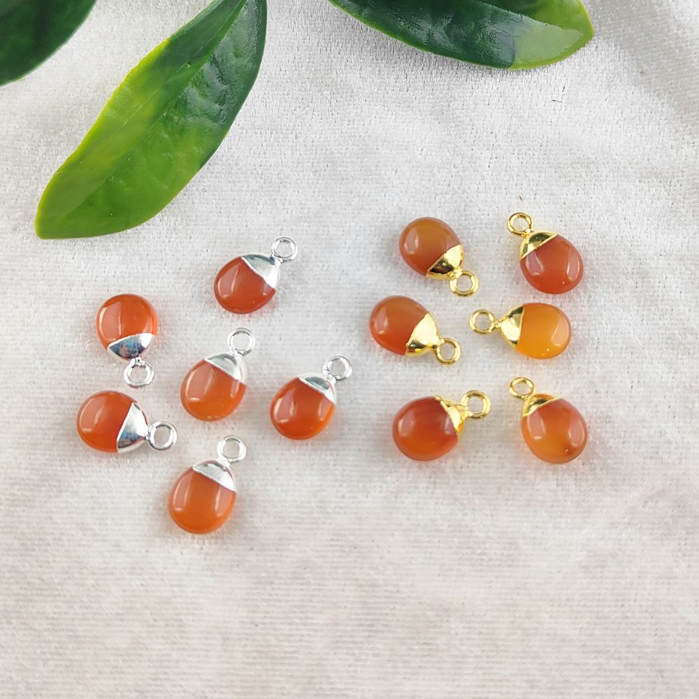 Orange Carnelian Crystal Pendant with Gold or Silver Electroplated Cap 8–10mm Tumbled Gemstone for Handmade Jewelry