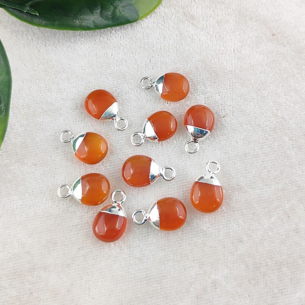 Orange Carnelian Crystal Pendant with Gold or Silver Electroplated Cap 8–10mm Tumbled Gemstone for Handmade Jewelry
