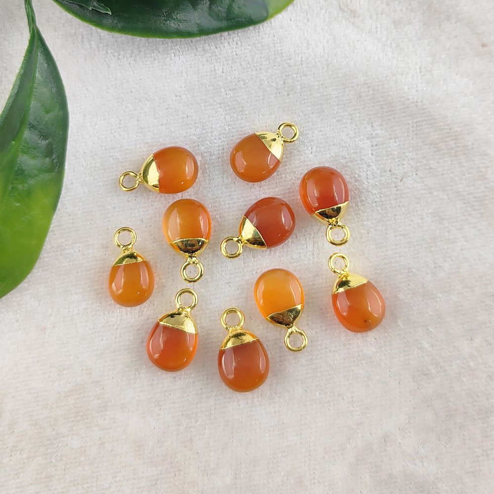 Orange Carnelian Crystal Pendant with Gold or Silver Electroplated Cap 8–10mm Tumbled Gemstone for Handmade Jewelry