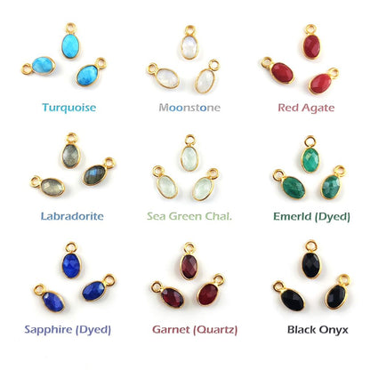 Oval 6x4mm Faceted Gemstone Bezel Pendant Dainty 925 Silver Gold Plated Charm for DIY Jewelry