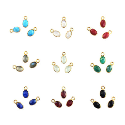 Oval 6x4mm Faceted Gemstone Bezel Pendant Dainty 925 Silver Gold Plated Charm for DIY Jewelry