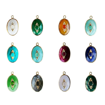 Oval Shape Multi-Color Gemstone Pendant in Gold Plated 925 Silver Bezel Set Connector Charm for Jewelry Designers