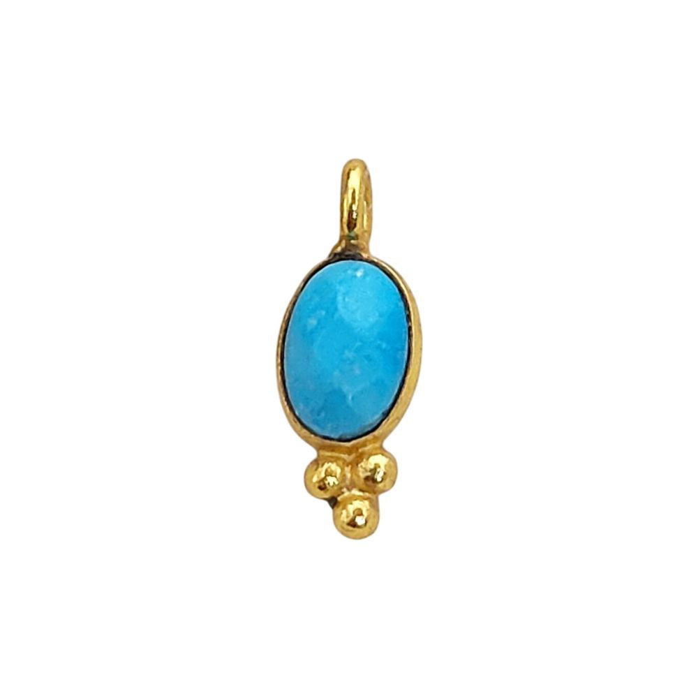 Oval Shape Turquoise Gemstone Pendant Gold Plated Tiny Boho Dangle Charm for DIY Jewellery Making Craft & Design Supplies