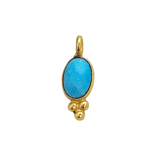 Oval Shape Turquoise Gemstone Pendant Gold Plated Tiny Boho Dangle Charm for DIY Jewellery Making Craft & Design Supplies