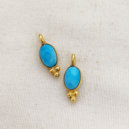 Oval Shape Turquoise Gemstone Pendant Gold Plated Tiny Boho Dangle Charm for DIY Jewellery Making Craft & Design Supplies
