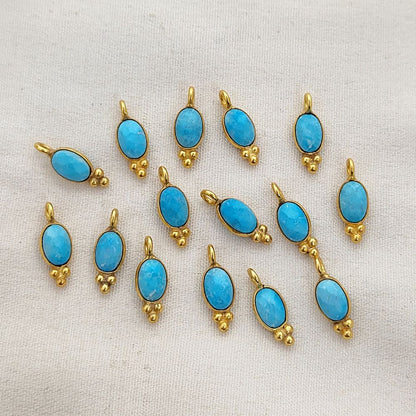 Oval Shape Turquoise Gemstone Pendant Gold Plated Tiny Boho Dangle Charm for DIY Jewellery Making Craft & Design Supplies