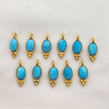 Oval Shape Turquoise Gemstone Pendant Gold Plated Tiny Boho Dangle Charm for DIY Jewellery Making Craft & Design Supplies