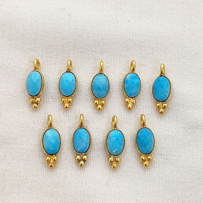 Oval Shape Turquoise Gemstone Pendant Gold Plated Tiny Boho Dangle Charm for DIY Jewellery Making Craft & Design Supplies