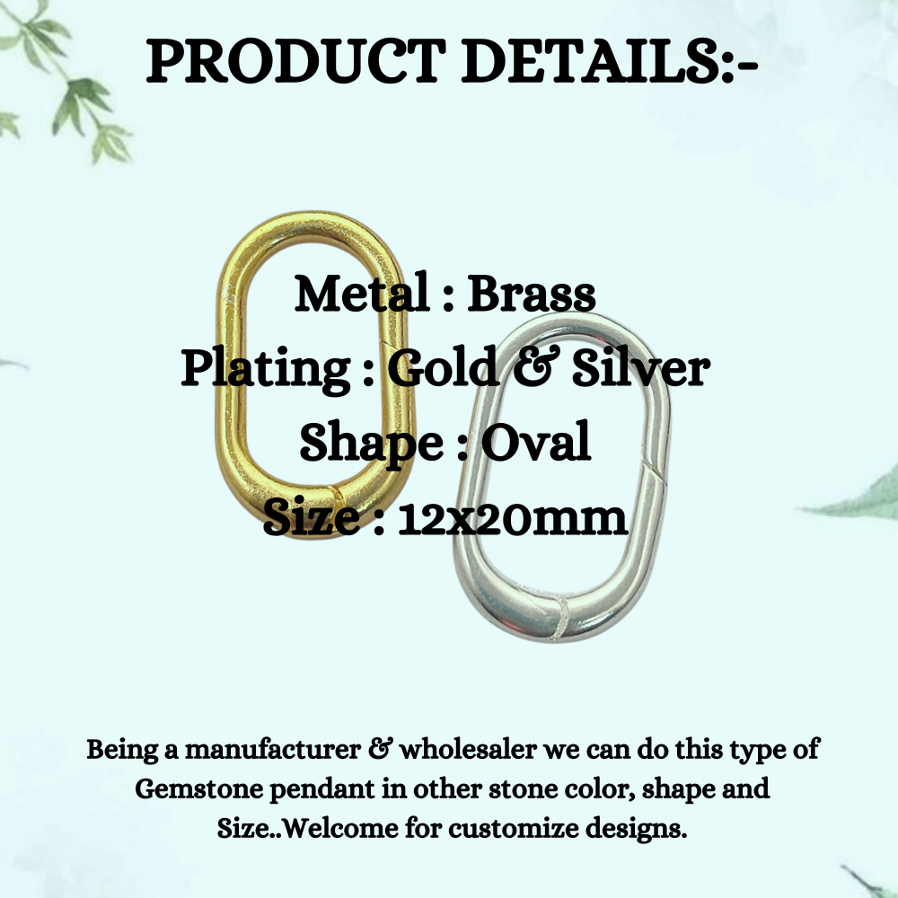 Oval Spring Carabiner Clasp Gold Silver Finish, Minimalist Jewelry Connector for Necklace & Bracelet